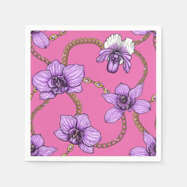 Orchideen und Ketten, violett und rosa Serviette (Vorderseite)