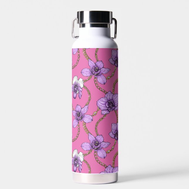 Orchideen und Ketten, violett und rosa Trinkflasche (Vorne)