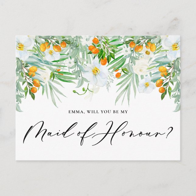 Orchideen und Kumquats sind meine Trauzeugin Postkarte (Vorderseite)
