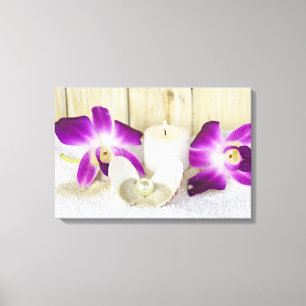Orchideen und Spa-Kerze mit Muschel Leinwanddruck