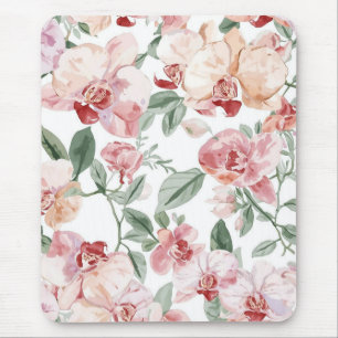 Orchideen-Wiesen-Aquarell-Blumen-Botanik-Errötend Mousepad