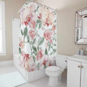 Orchideen-Wiesen-Aquarell-Blumen-Rot-Botanisch Duschvorhang
