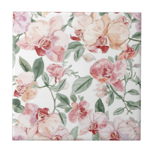 Orchideen-Wiesen-Aquarell-Blumen-Schamhaft-Botanis Fliese