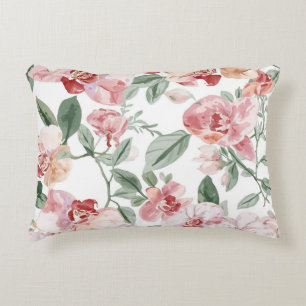 Orchideen-Wiesen-Aquarell-Blumen-Schamrot-Botanisc Dekokissen