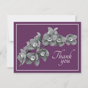 Orchideenblüte Schwarz/Weiß Mauve Hintergrund Dank Postkarte