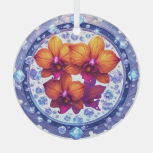 Orchideenblüten eingebettet in Kristallen Ornament Aus Glas