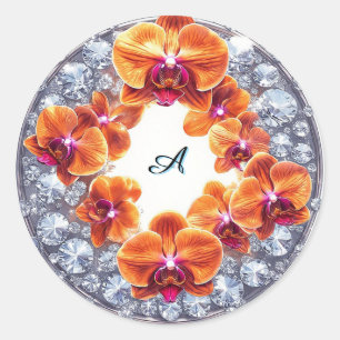Orchideenblüten eingebettet in Kristallen Runder Aufkleber