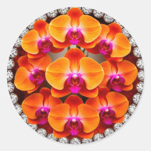 Orchideenblüten in Kristallen Runder Aufkleber