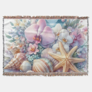 Orchideenblüten und Muscheln Seesterne Aquarell  Decke