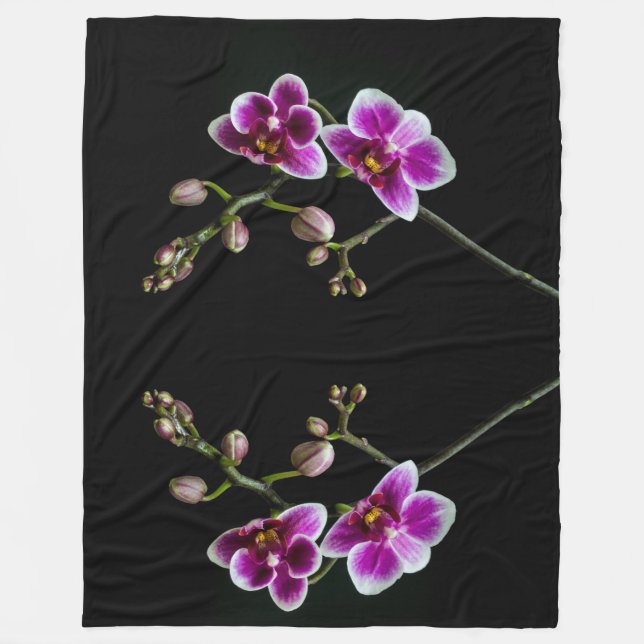 Orchideenfarbe in rosa Farbe in schwarz Fleecedecke (Vorderseite)