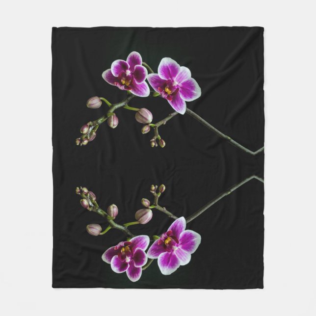 Orchideenfarbe in rosa Farbe in schwarz Fleecedecke (Vorderseite)