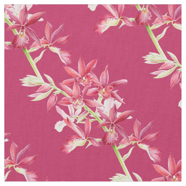 Orchideengewebe aus rotem Kunstmuster Stoff (Nahaufnahme)