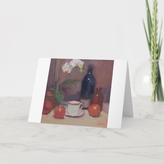 Orchideenkunst und Flaschen mit Demitasse Cup Karte (Vorderseite)