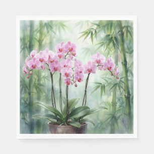Orchideenpflanze in Rosa auf Bambushintergrund Serviette