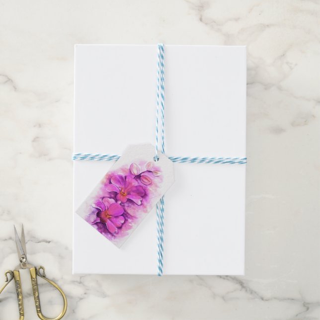 Orchideenstilisierte lila-rosa Brauereimarke Geschenkanhänger (Mit Garn)