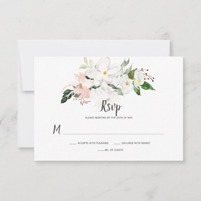 Orchidées et Magnolias Blancs et Rose Blush RSVP (Devant)
