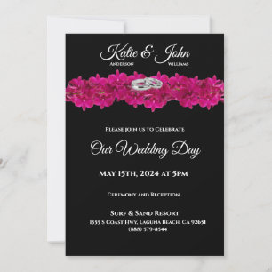 Orchidées faire-part de mariage-Fuchsia sur Black-