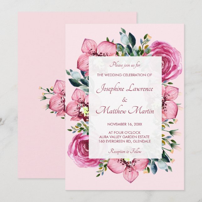 Orchidées roses et invitations de mariage Roses (Devant / Derrière)