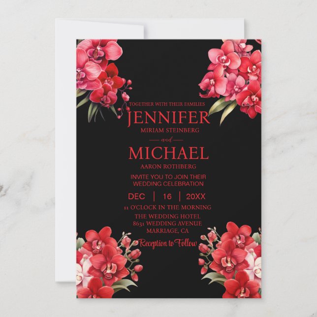 Orchidées rouges Invitations de mariage d'été d'hi (Devant)