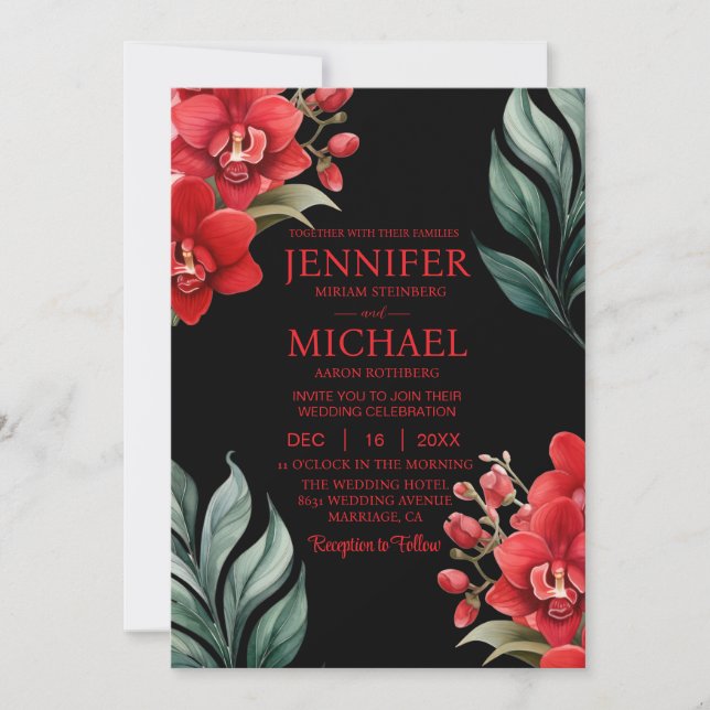 Orchidées rouges Invitations de mariage d'été d'hi (Devant)