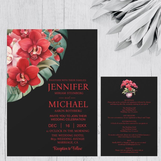 Orchidées Rouges Tout En Un Mariage Invitations (Créateur téléchargé)