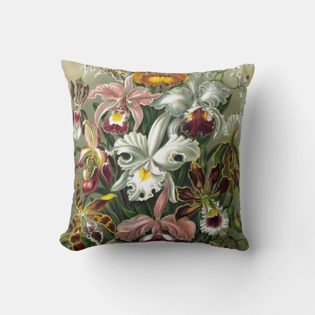 ORCHIDEN: ERNST HAECKEL RETRO FLORAL PATTERN KISSEN (Vorderseite)