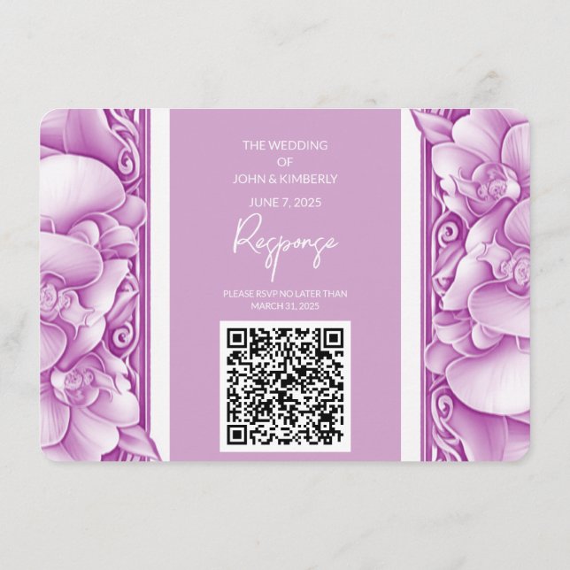 Orchids Hochzeitskarten für Verziertes Foto QR Begleitkarte (Rückseite)