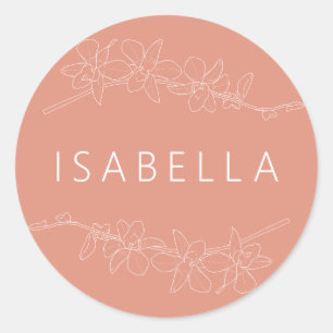 Orchids Minimal Floral Personalisiert Name Saumon Runder Aufkleber