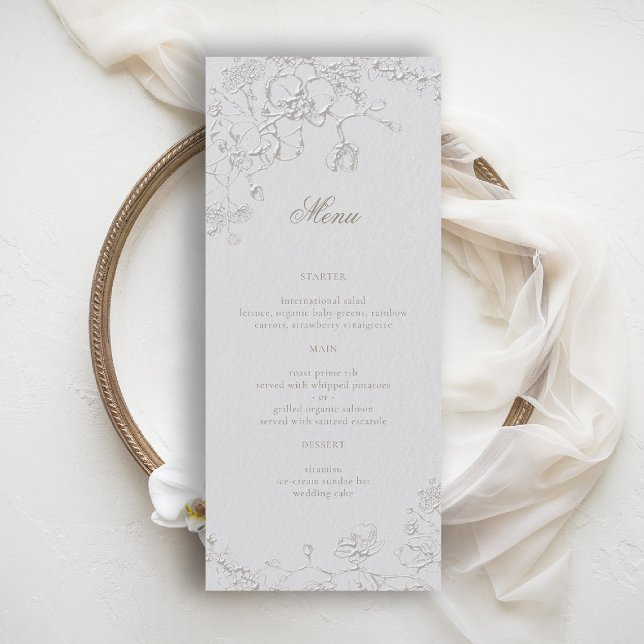 Orchids Reverie Ivory Formal Traditional Wedding Menükarte (orchid wedding menu art sketch romantic modern classic formal elegant ivory)