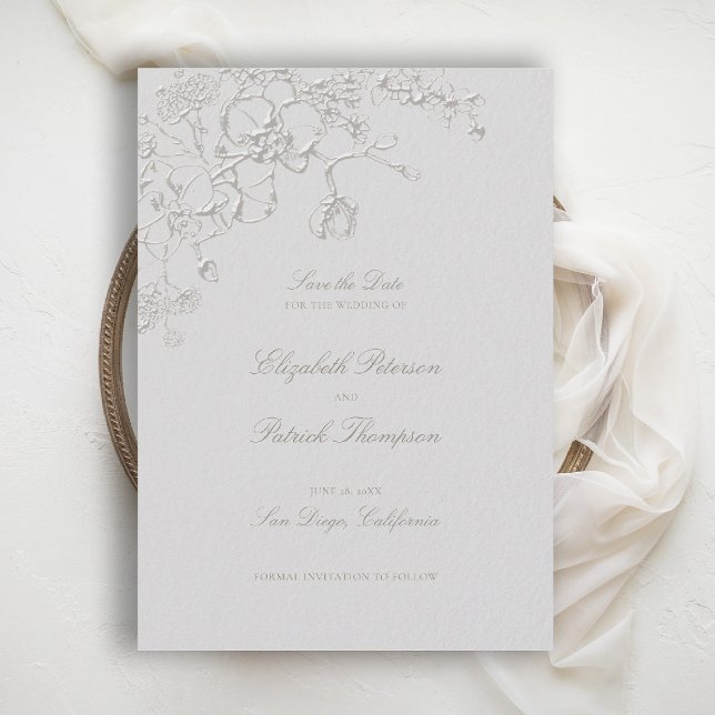 Orchids Reverie Ivory Formal Traditional Wedding Save The Date (orchid wedding save the date art sketch romantic modern classic formal elegant ivory)