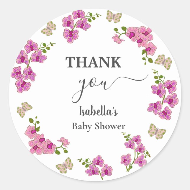 Orchids Tropical Butterfly Lila Button Babydusche Runder Aufkleber (Vorderseite)