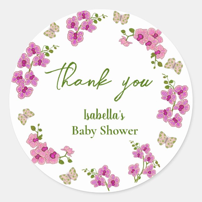 Orchids Tropical Butterfly Lila Button Babydusche Runder Aufkleber (Vorderseite)