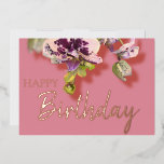 Orchids Tropical Floral Happy Birthday Real Gold Folien Feiertagskarte<br><div class="desc">Blühende Orchideen Blumenstrauß mit Geburtstagstext in anpassbarer Gold-,  Silber- oder Rose-Gold-Folie</div>