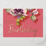 Orchids Tropical Floral Happy Birthday Real Gold Folien Feiertagskarte<br><div class="desc">Blühende Orchideen Blumenstrauß mit Geburtstagstext in anpassbarer Gold-,  Silber- oder Rose-Gold-Folie</div>
