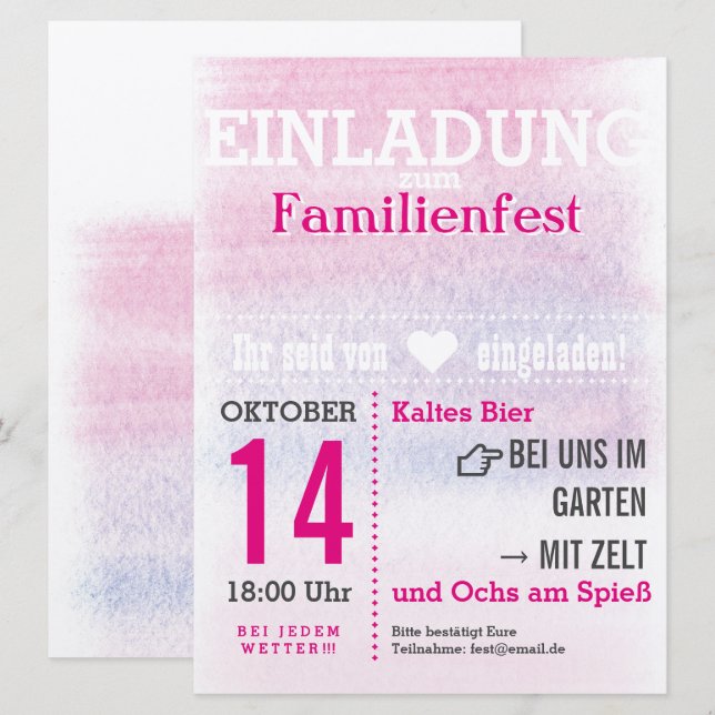 ordentliches Rot Einladung (Vorne/Hinten)