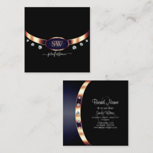 Ordentliches Schwarz Blau Roségold mit Monogramm-D Quadratische Visitenkarte
