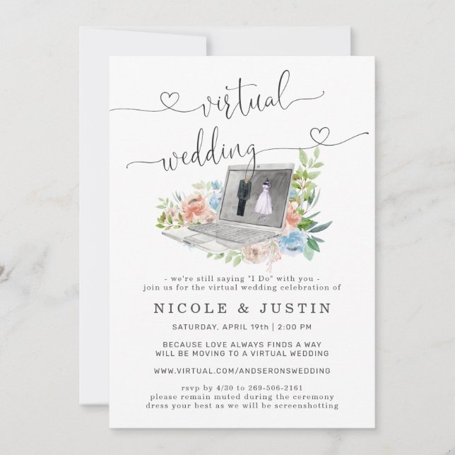 Ordinateur portable Floral | Faire-part de mariage (Devant)