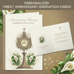 Ordination des katholischen Priesters 50 Jahre Karte<br><div class="desc">Mit einer wunderschönen Karte für einen katholischen Priester,  der sein 50-jähriges Jubiläum der Ordination feiert,  mit einer Goldmonstrance und einem Eucharisten,  der mit weißen Calla-Lilien geschmückt ist. Alle Texte und Schriftart können geändert werden.</div>
