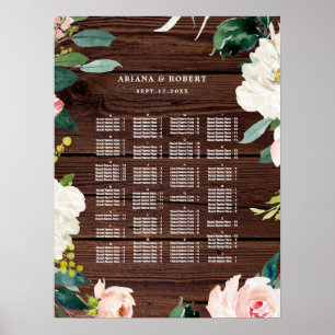 Ordre ALPHABÉTIQUE Tableau de sièges en bois rusti