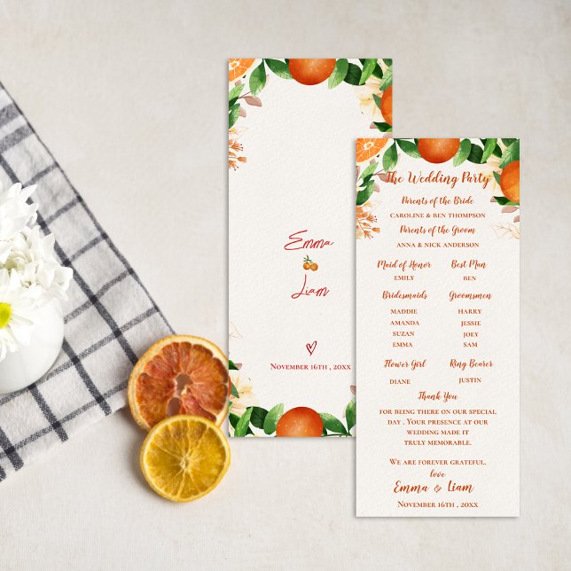 Ordre de cérémonie Carte du programme de mariage o (Order of Ceremony Orange Wedding Program Card)