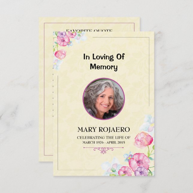 Ordre de service funéraire Carte de programme (Devant / Derrière)