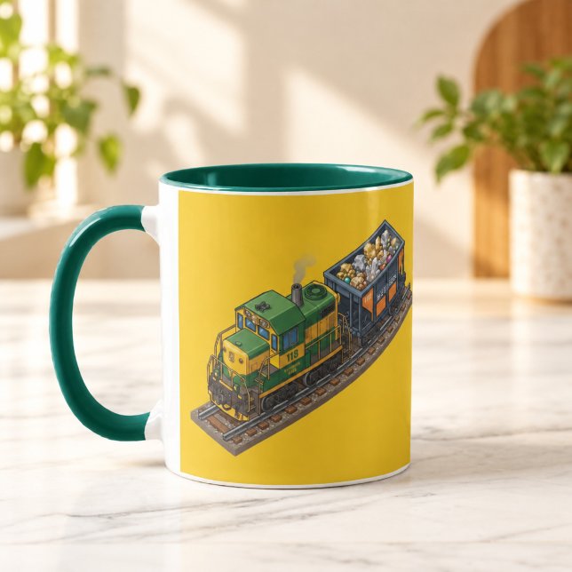 Ore Express Zug Hunter Green Combo Tasse (Ore Express Train Hunter Green Combo Mug — digital mockup.)