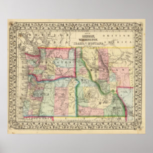 Ore, Wash, Idaho, Mont Map von Mitchell Poster