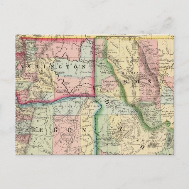 Ore, Wash, Idaho, Mont Map von Mitchell Postkarte (Vorderseite)