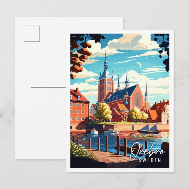 Orebro Schweden Vintage Reise Illustration Postkarte (Vorne/Hinten)