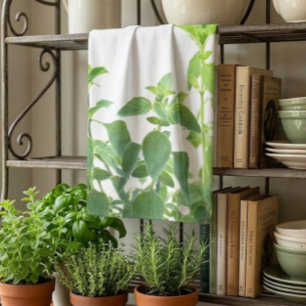 Oregano-Kräuter-Küchenhandtuch in Grün und Weiß Geschirrtuch