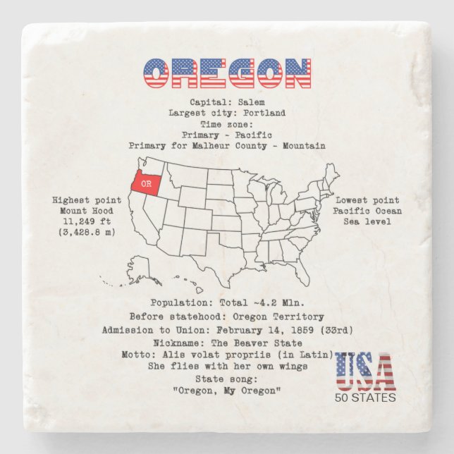 Oregon American Staat auf einer Karte und nützlich Steinuntersetzer (Vorderseite)