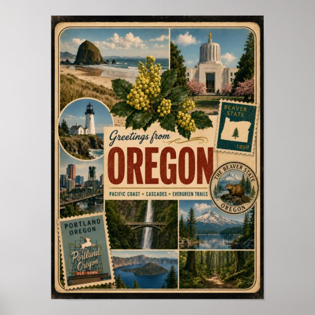 Oregon Authentischer Vintage-Stil Poster (Vorne)