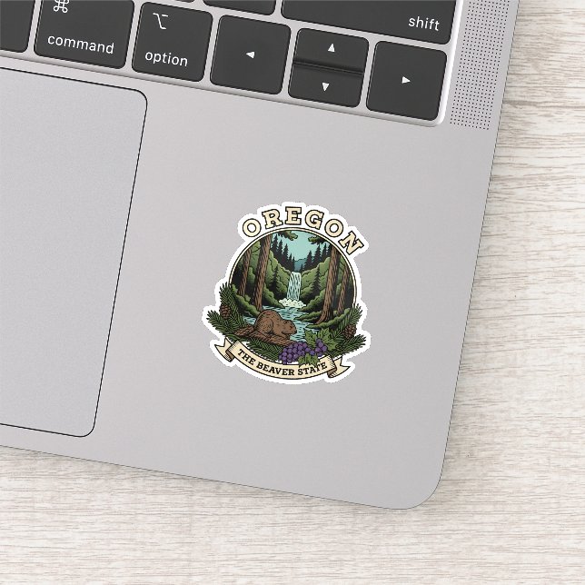 Oregon Beaver State Forest & Wasserfall-Emblem Aufkleber (Ausschnitt)