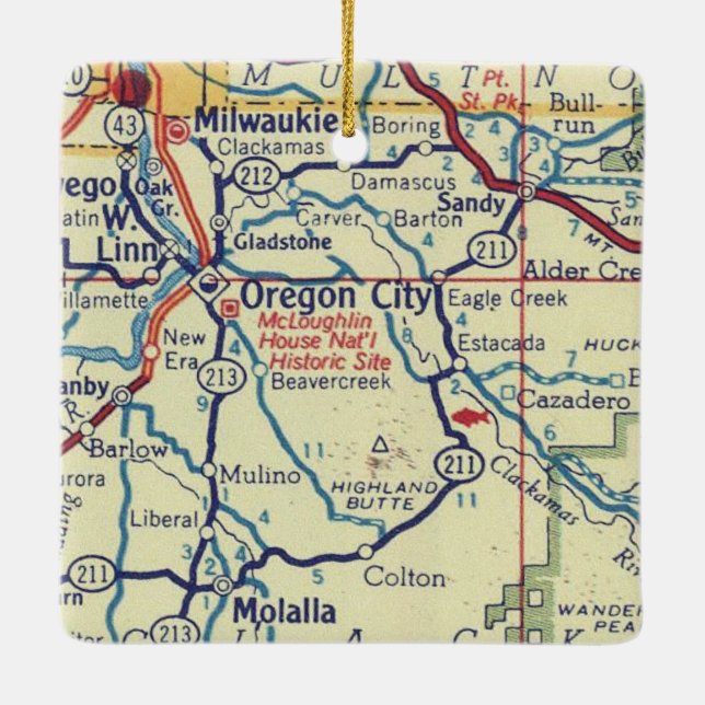 Oregon City Vintage Karte Keramikornament (Rückseite)
